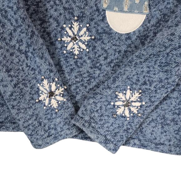 Timberlea Women's L Winter Snowman Blue Knit Sweater 1/4 Zip Pullover Snowflakes - Picture 4 of 6